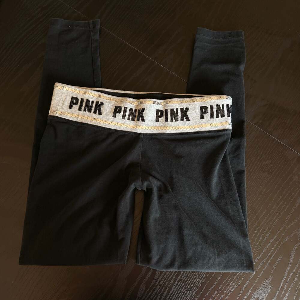 PINK Victoria's Secret Bling Leggings with Dog Logo Size Medium Sequins